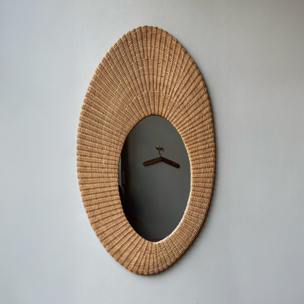 Asymmetric Wicker Mirror/ French, 1970s