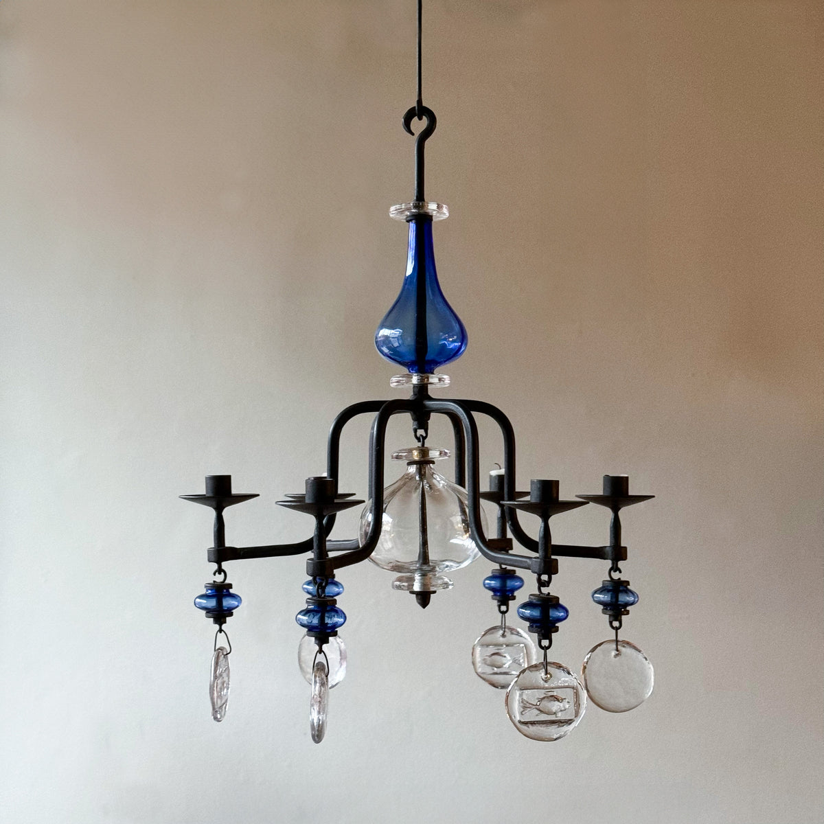 Blue Pressed Glass/ Chandelier/ Eric Höglund/ Sweden, 1960s