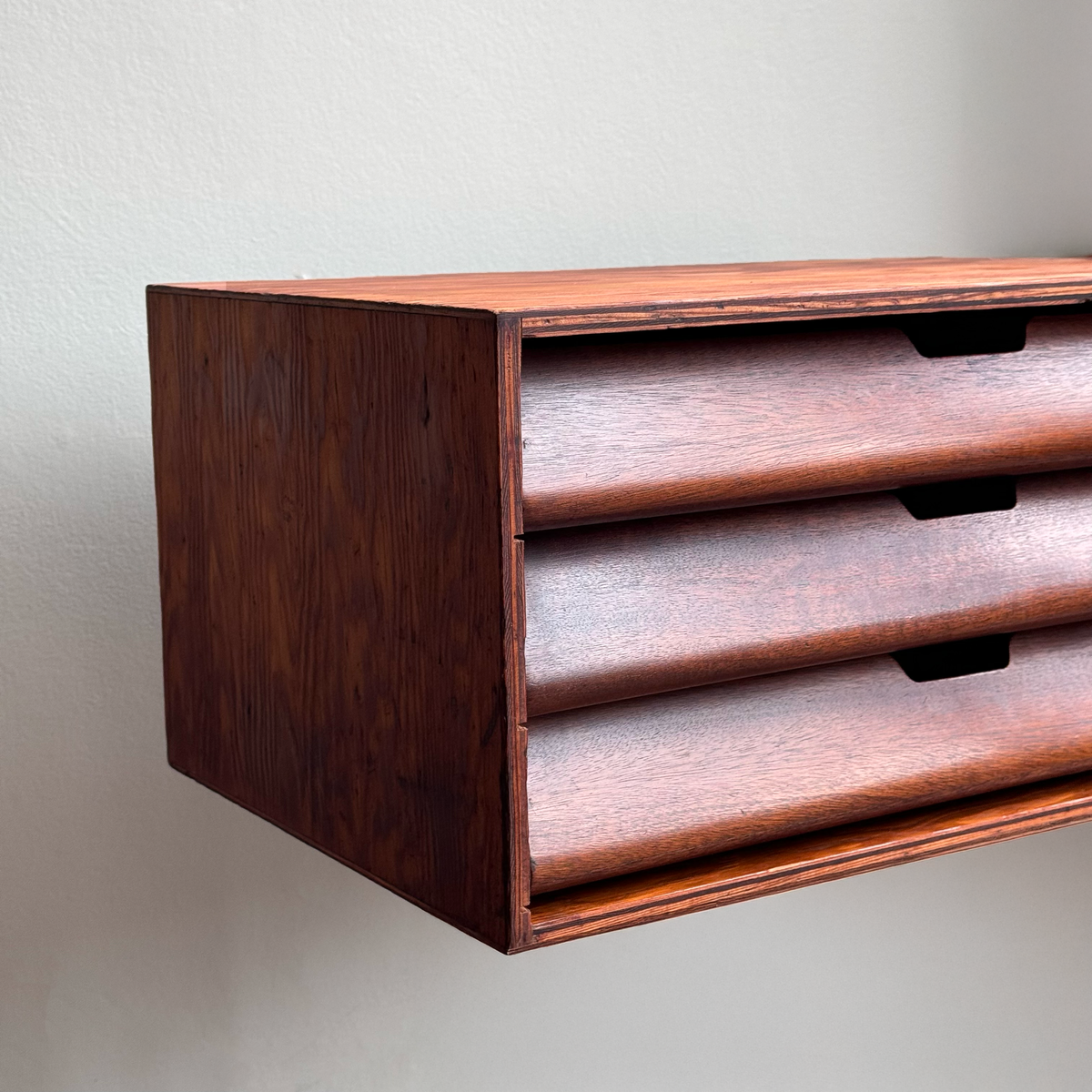 Experimental Draw unit from the 1940s, United Czech Republic. A midcentury industrial design attributed to Pollack, featuring expertly crafted wood construction with a functional, modernist aesthetic.