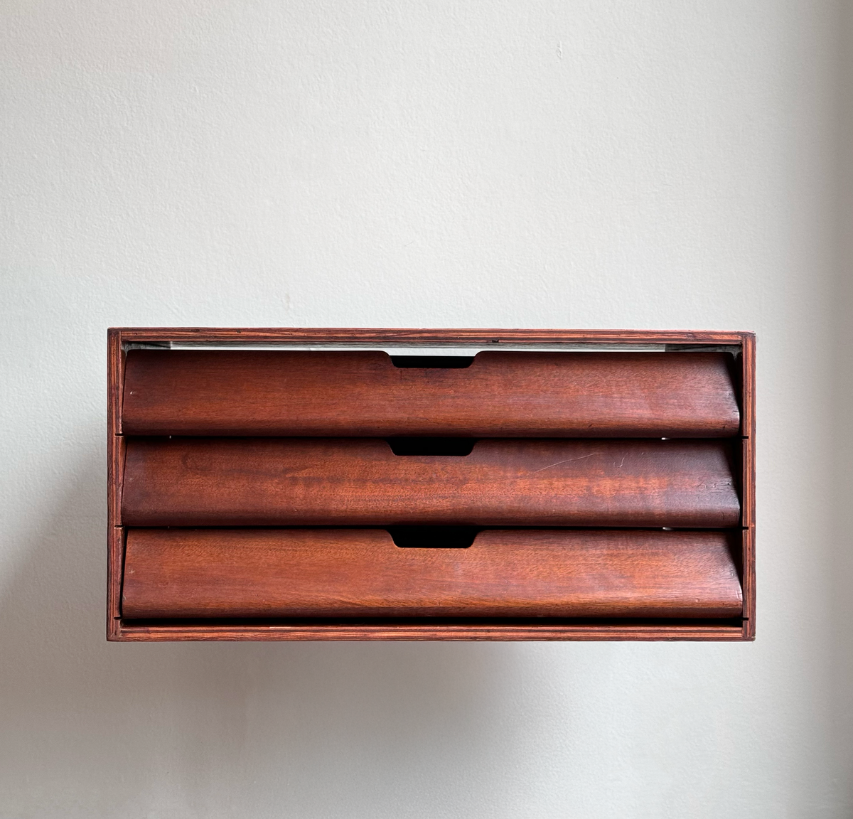 Experimental Draw unit from the 1940s, United Czech Republic. A midcentury industrial design attributed to Pollack, featuring expertly crafted wood construction with a functional, modernist aesthetic.