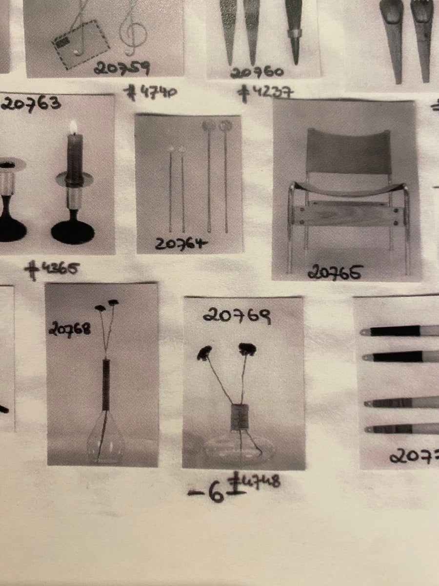 Catalogue showing vase #4748 designed by Carl Auböck II. This hand-blown vase came with either a leather or cane collar. 