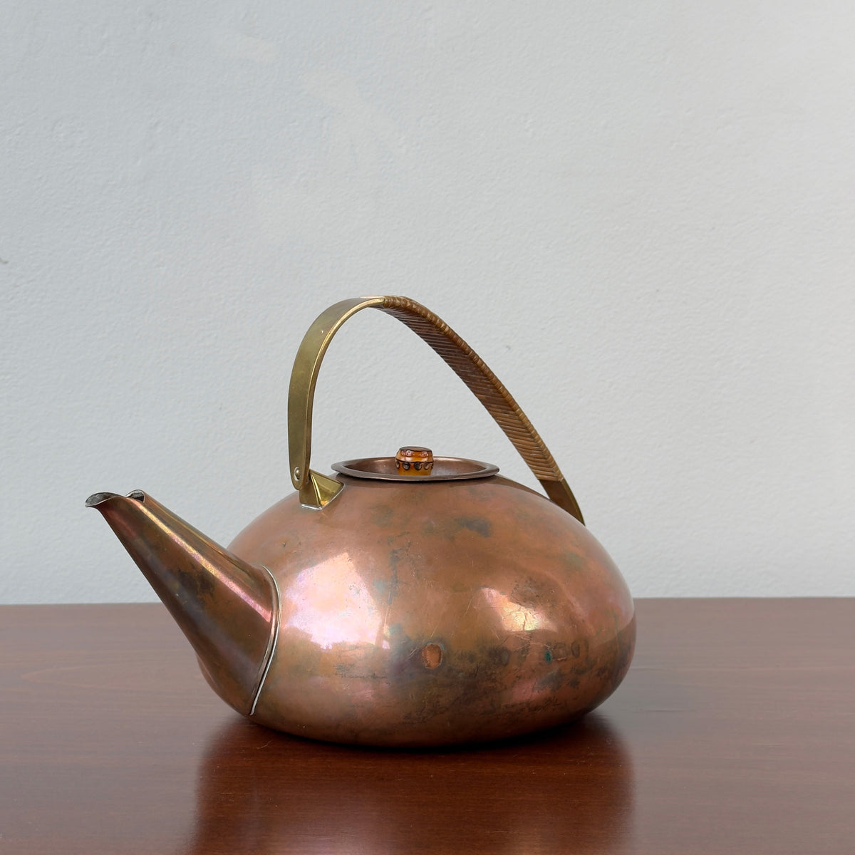 Copper, Brass & Wicker/ Teapot /Carl Auböck II, 1950s