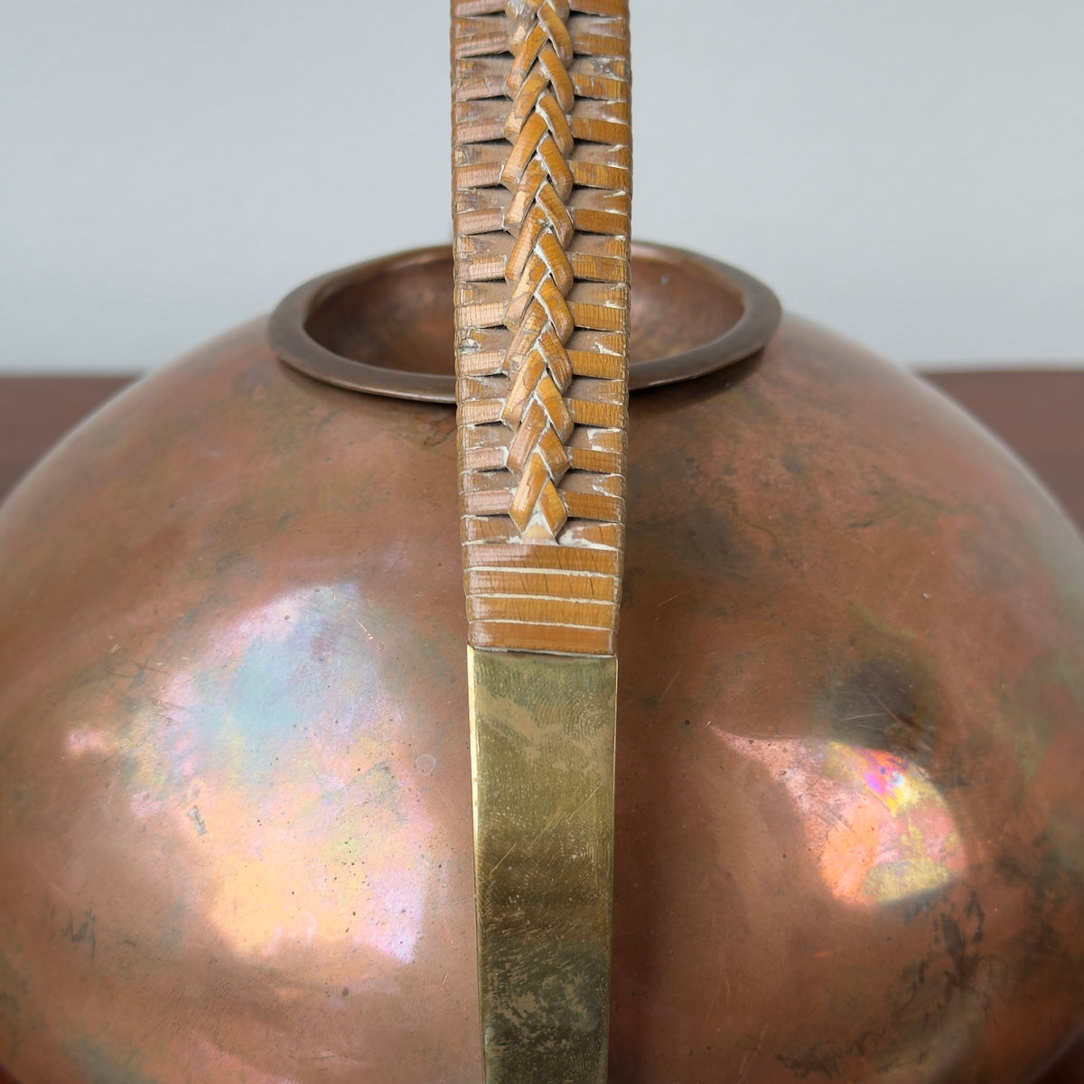 Copper, Brass & Wicker/ Teapot /Carl Auböck II, 1950s