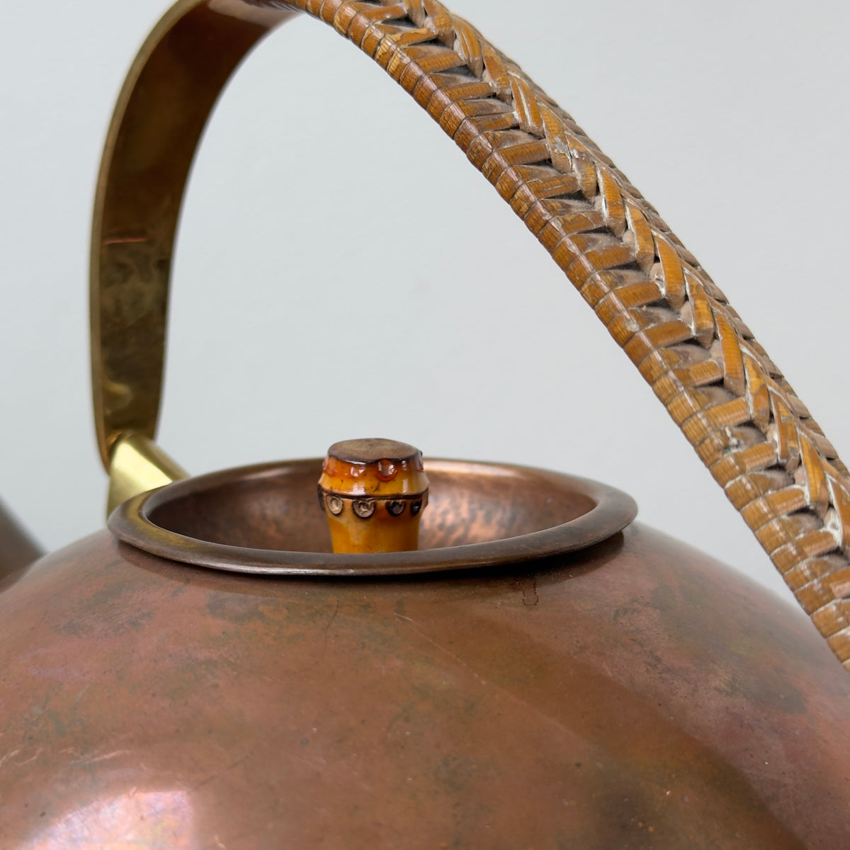 Copper, Brass & Wicker/ Teapot /Carl Auböck II, 1950s