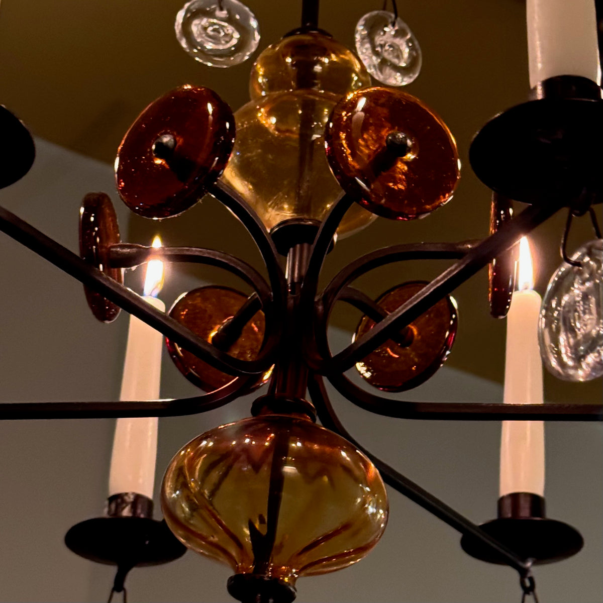 Pressed Glass/ Amber Chandelier/ Erik Höglund/ Sweden, 1960s