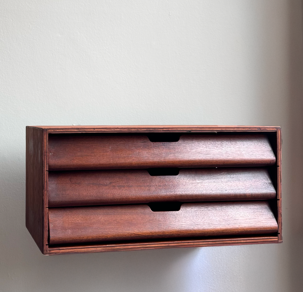 Experimental Draw unit from the 1940s, United Czech Republic. A midcentury industrial design attributed to Pollack, featuring expertly crafted wood construction with a functional, modernist aesthetic.