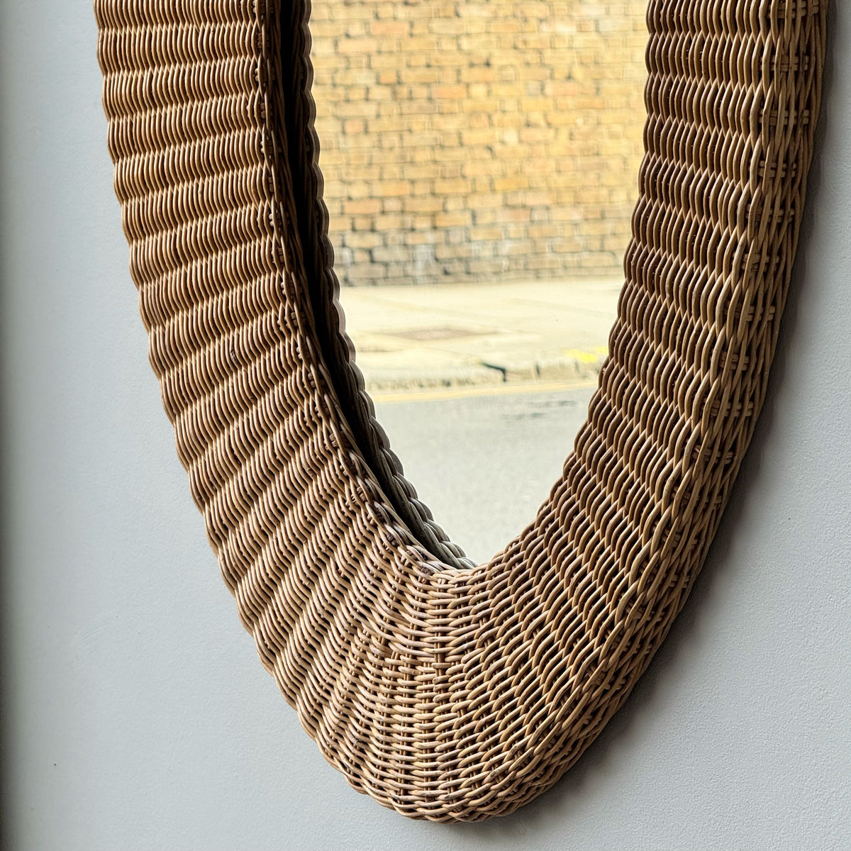 Asymmetric Wicker Mirror/ French, 1970s