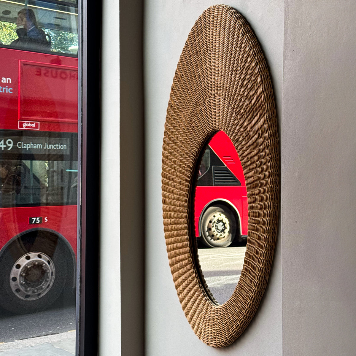 Asymmetric Wicker Mirror/ French, 1970s