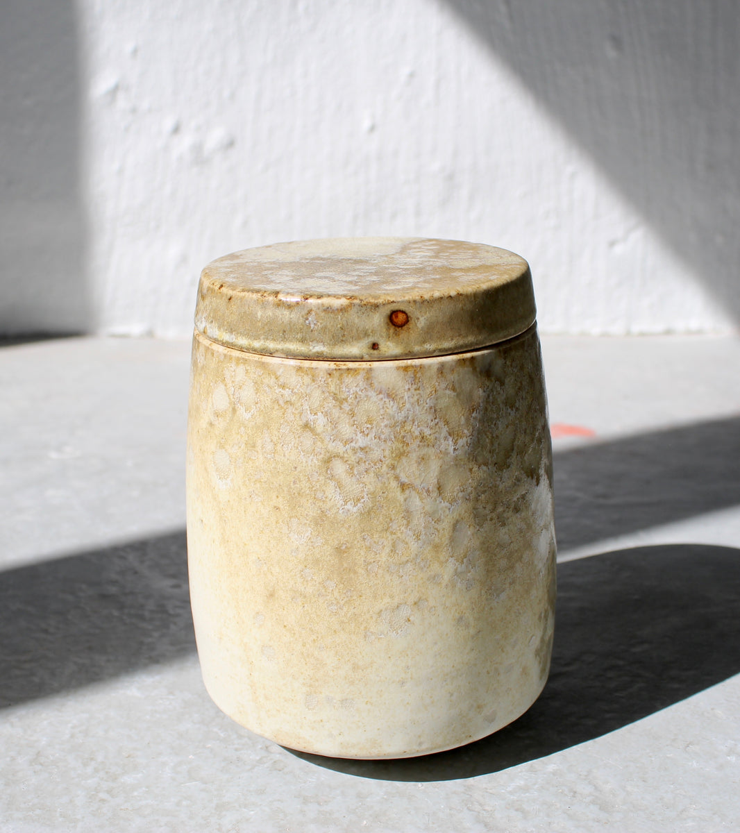 Tapered Jar with Lid <br> Sand Glaze