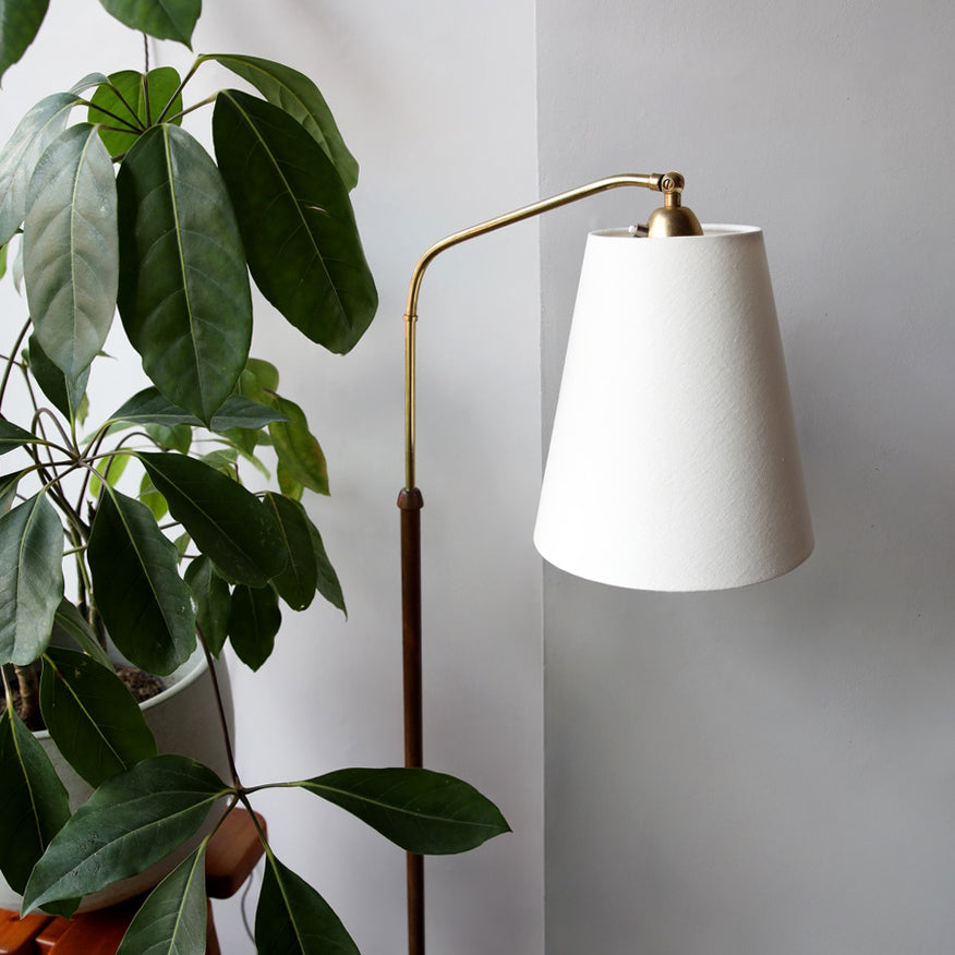 Bent-Neck Wood & Brass Floor Light / Denmark, 1940s