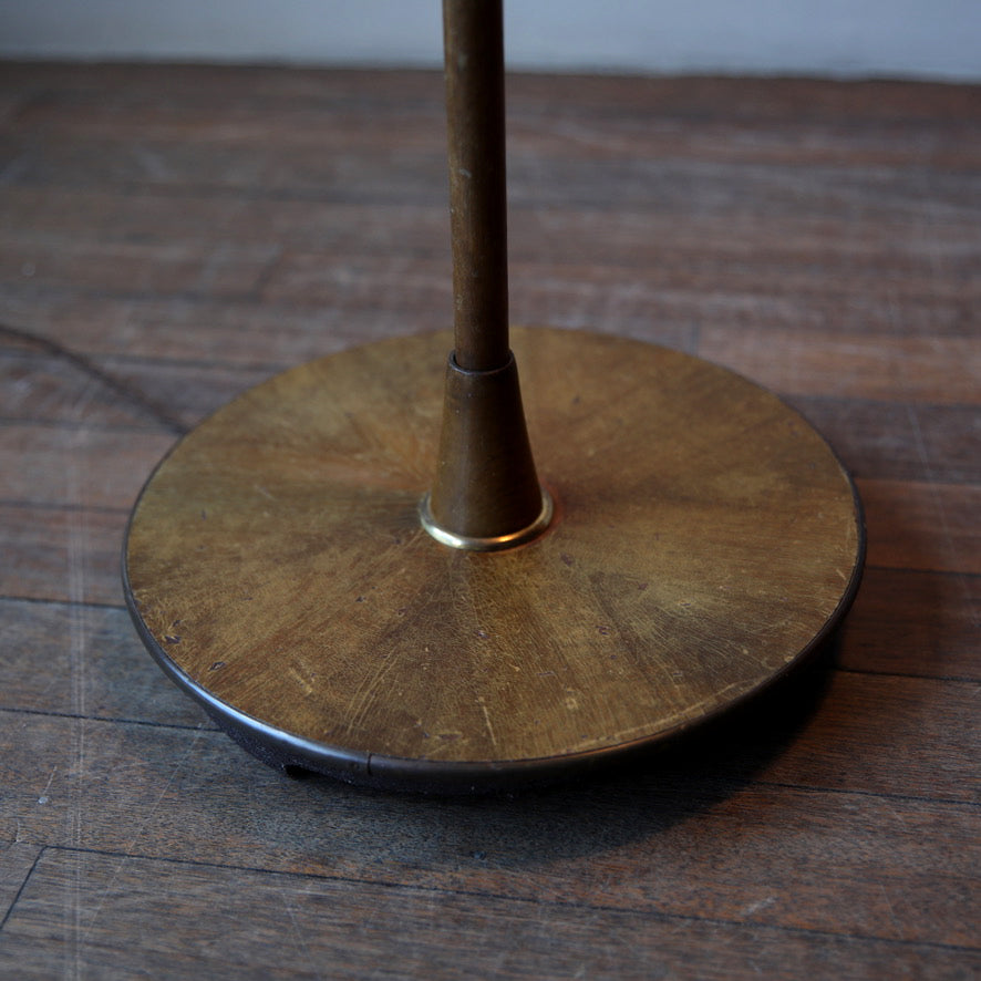 Bent-Neck Wood & Brass Floor Light / Denmark, 1940s