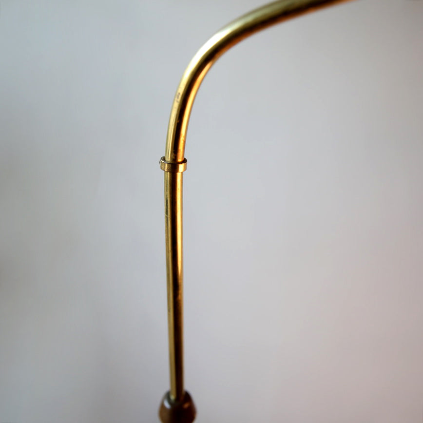 Bent-Neck Wood & Brass Floor Light / Denmark, 1940s