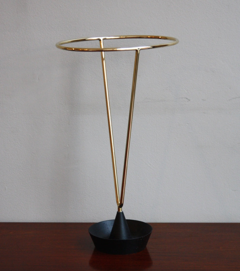 An umbrella stand designed by Carl Auböck, crafted in the Werkstätte Auböck workshop in Austria, 1955. This piece highlights mid-century Austrian craftsmanship and functional modernist design.