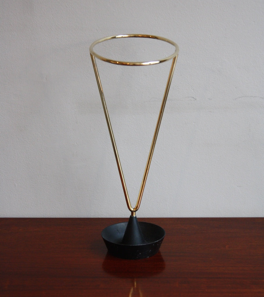 An umbrella stand designed by Carl Auböck, crafted in the Werkstätte Auböck workshop in Austria, 1955. This piece highlights mid-century Austrian craftsmanship and functional modernist design.