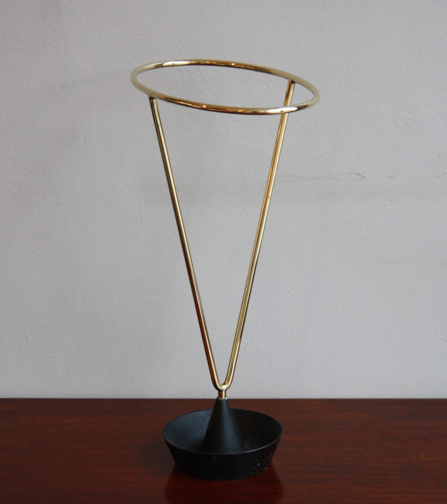 An umbrella stand designed by Carl Auböck, crafted in the Werkstätte Auböck workshop in Austria, 1955. This piece highlights mid-century Austrian craftsmanship and functional modernist design.